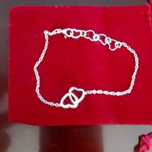 Genuine .12ct White Topaz Interlocking Heart Bracelet 7 inches